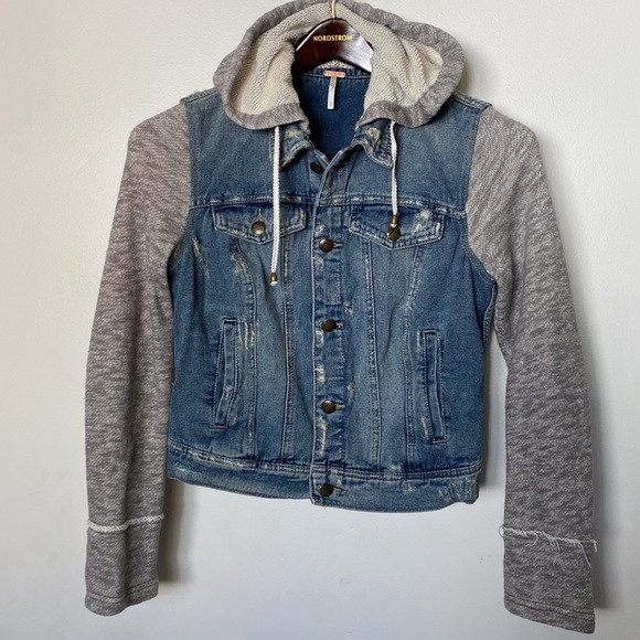 Free People Denim and Knit Hoodie - Picture 7 of 12